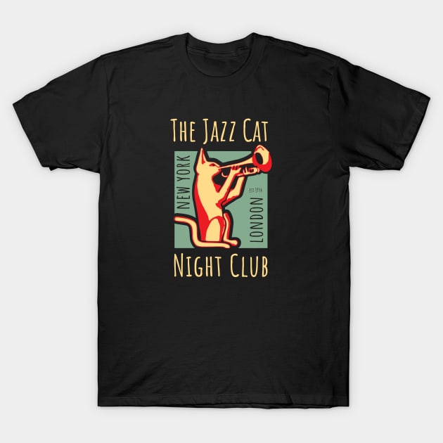 Vintage Jazz Club Poster with Jazz Cat T-Shirt by jazzworldquest